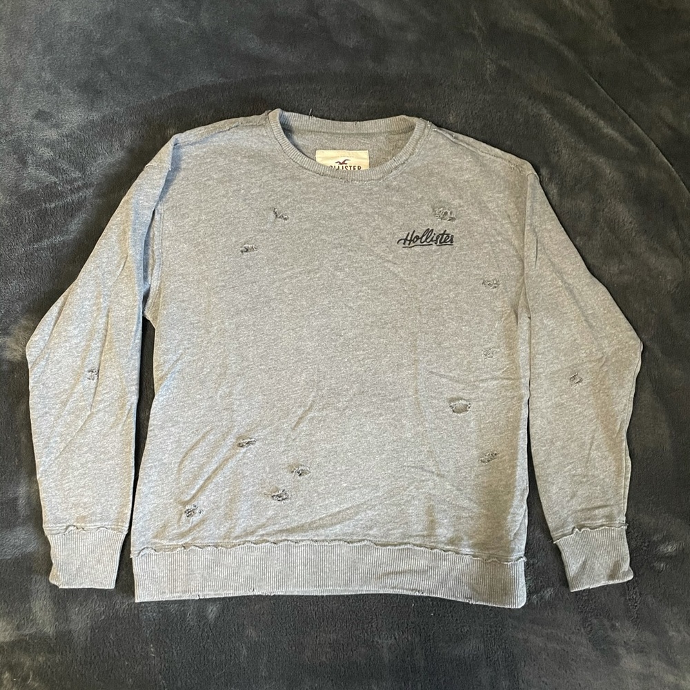 Distressed Hollister Gray Crewneck - Size S